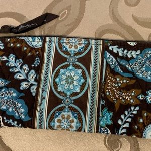VERA BRADLEY JAVA BLUE brown & turquoise cosmetics Bag RETIRED